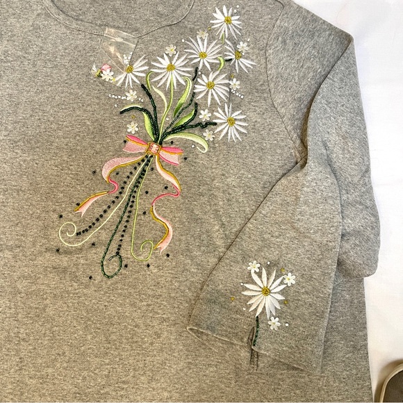 NWOT Ladies Quacker Factory Embroidery Beaded 100% Cotton 1x TShirt - Picture 7 of 13